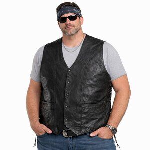 Vintage MOB Classic Series Black Leather Side Lace Motorcycle Vest Big Mens 4XL